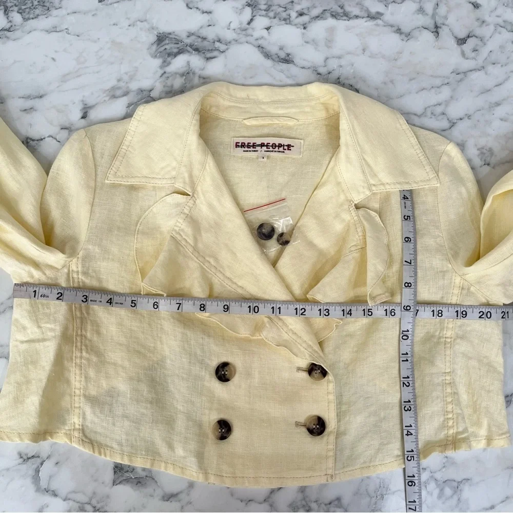 Free People Crossover Back Bennie Linen Double Breasted Blazer Butter Yellow